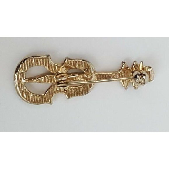 Violin Pin Gold Tone Rhinestone Jewels Orchestra Music Lover Brooch Lapel Pin - Picture 4 of 10